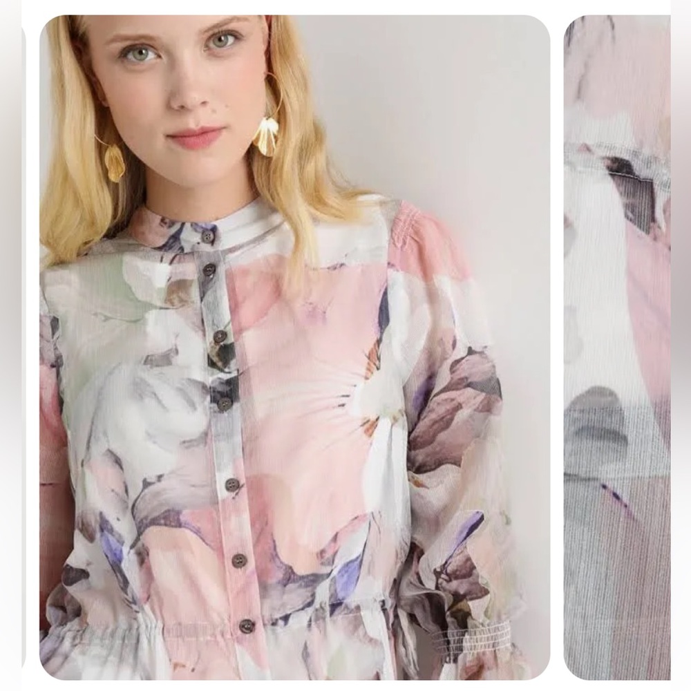 Vince Camuto Womens Side Tie Floral Print Tunic Top Ivory M